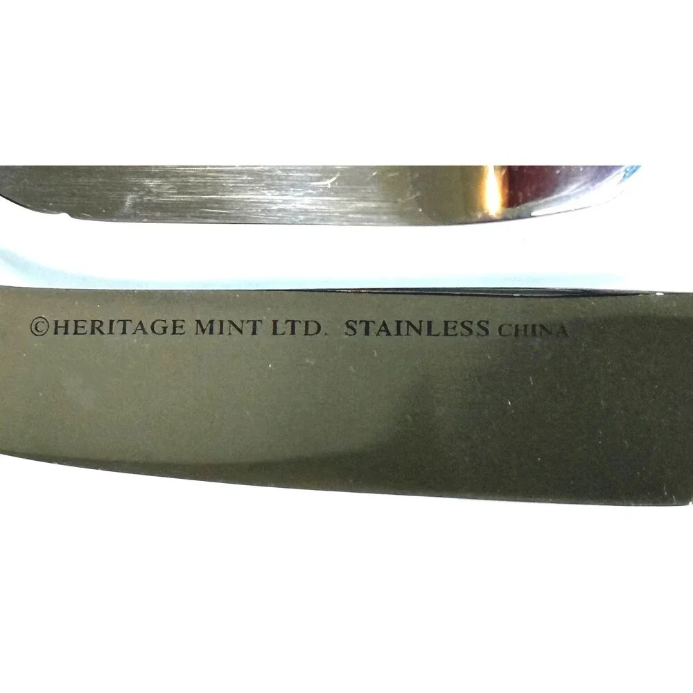 Heritage Mint Wire Wrapped Bead Cheese Knife Spreader Shell Spoon Set Amber